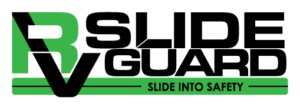 RV Slide Guard logo in green and black with Slide Into Safety tagline