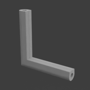 RV Slide Guard corner foam piece render showing the welded ninety degree corner
