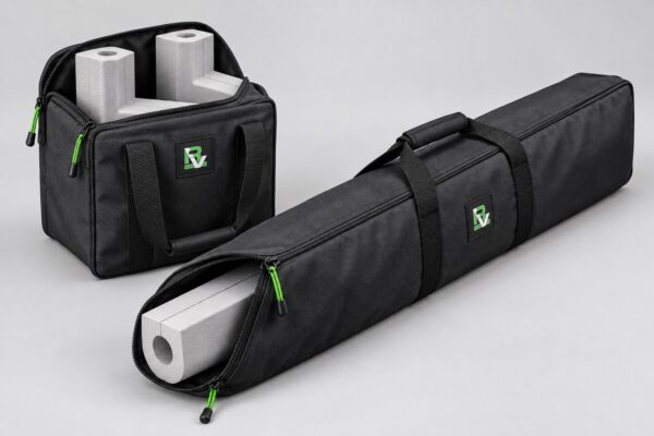 Two RV Slide Guard carrying bags for corner pieces and long straight sections